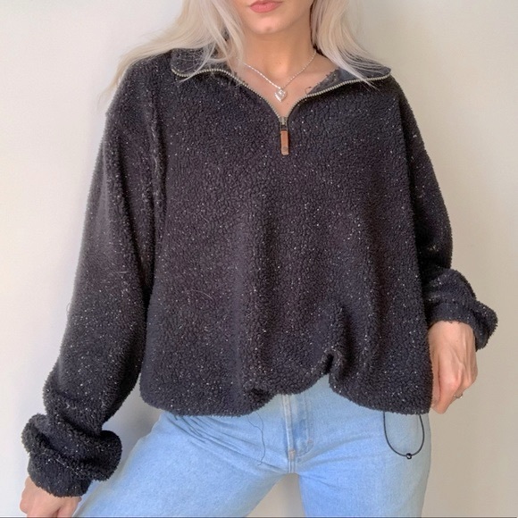 Lands' End Sweaters - LANDS' END | Oversized Sherpa Quarter Zip Slouchy Henley Speckled Sweater Top